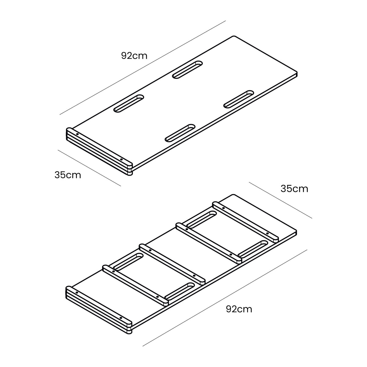 5. Size chart for slide attachment, showing dimensions 92cm by 35cm