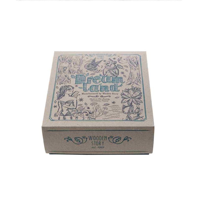 4. Closed packaging of Wooden Story Dreamland Spinner Puzzle with intricate illustrations and brand logo