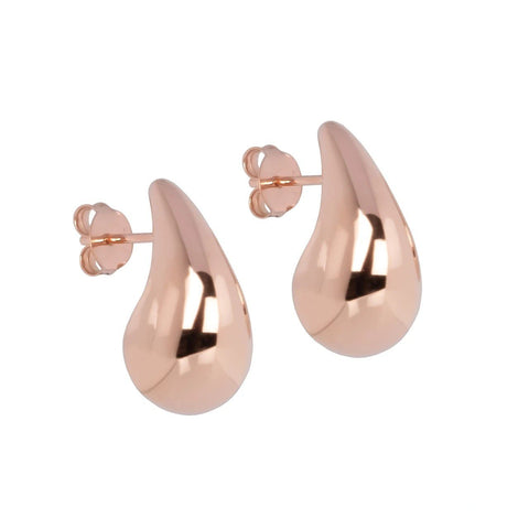 3. Close-up of MyaMoon Droplets M Earrings in rose gold plating with butterfly backs