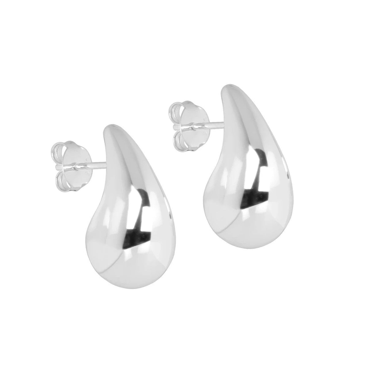 4. Close-up of MyaMoon Droplets M Earrings in silver-toned rhodium plating with butterfly backs