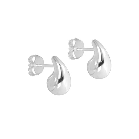 4. Close-up of MyaMoon Droplets S Earrings in silver-toned rhodium plating with butterfly backs