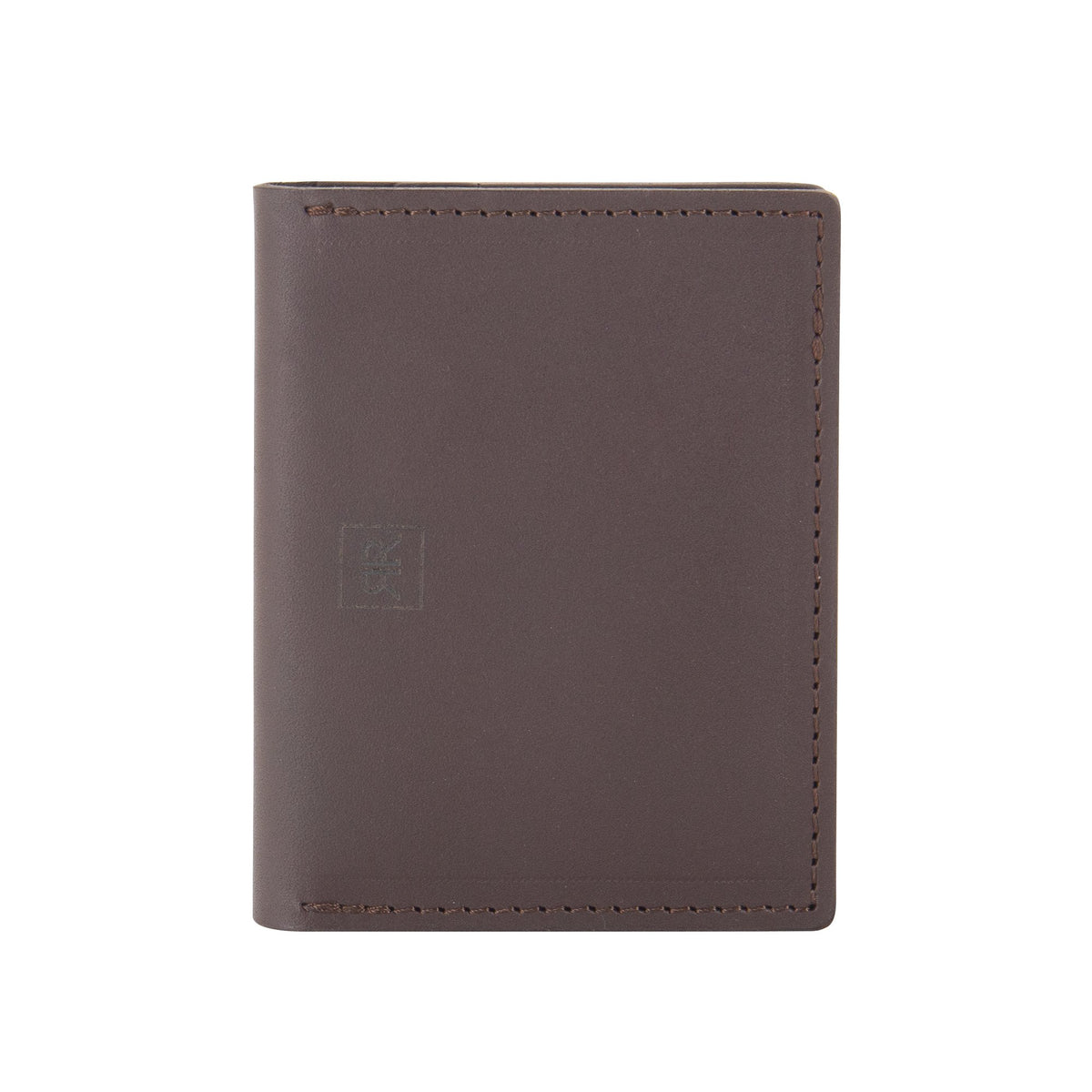 5. Front view of brown RR ID Billfold Wallet in genuine leather with subtle logo detail