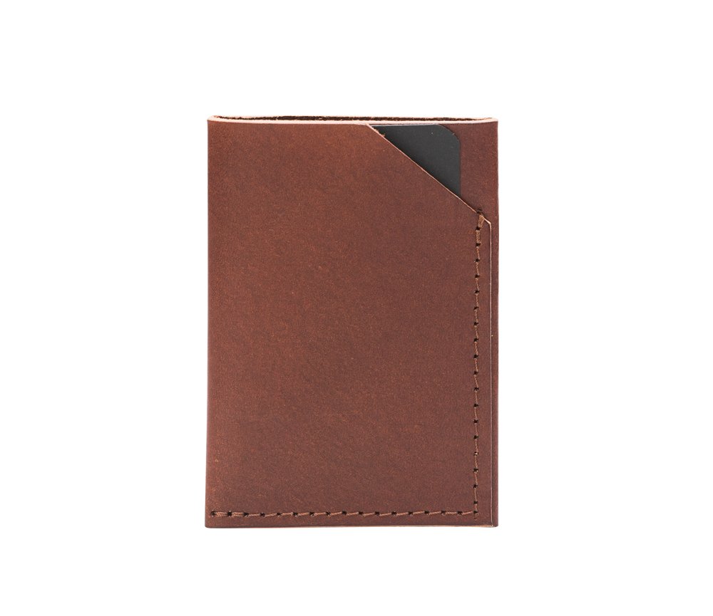 3. Brown leather double compartment card holder by RR, front view in studio