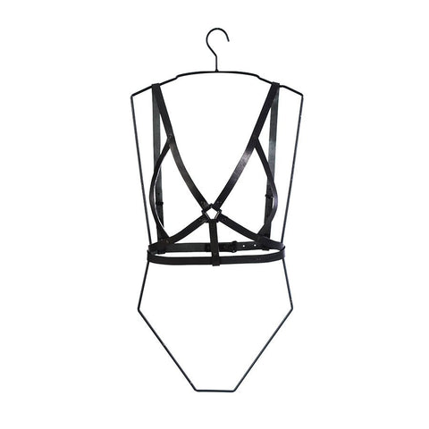 3. Studio image of RR Body Harness No 5 in black, displayed on hanger