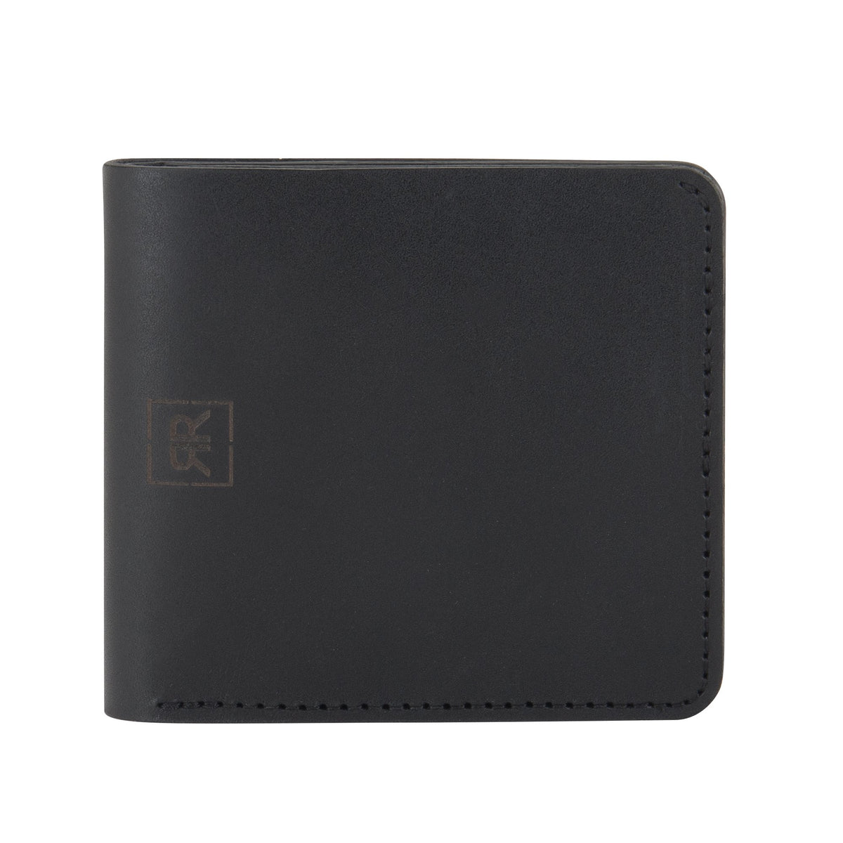 3. Back view of black RR Billfold Wallet featuring subtle RR logo detail