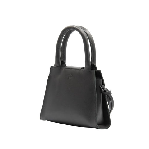 5. Side view of RR mini leather handbag highlighting knot detailing and smooth leather finish