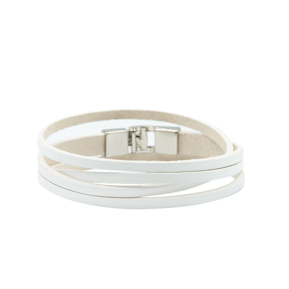 3. White double wrap slit bracelet with silver-tone clasp by RR, studio image