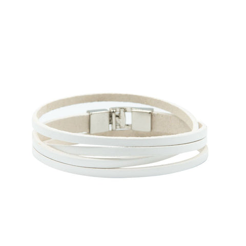 3. White double wrap slit bracelet with silver-tone clasp by RR, studio image