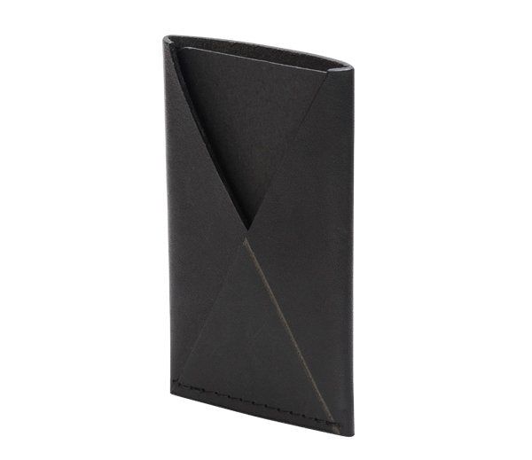 5. Studio shot of RR slim card holder in black leather, angled view