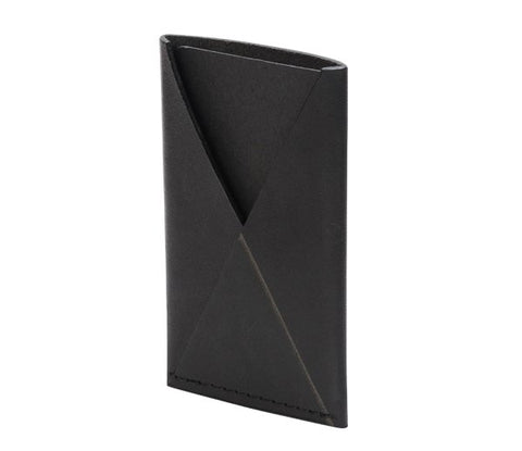 5. Studio shot of RR slim card holder in black leather, angled view