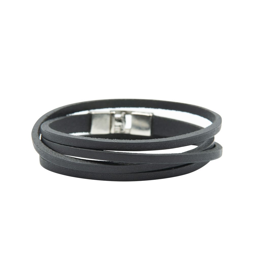 6. Black double wrap slit bracelet with silver-tone clasp by RR, studio shot