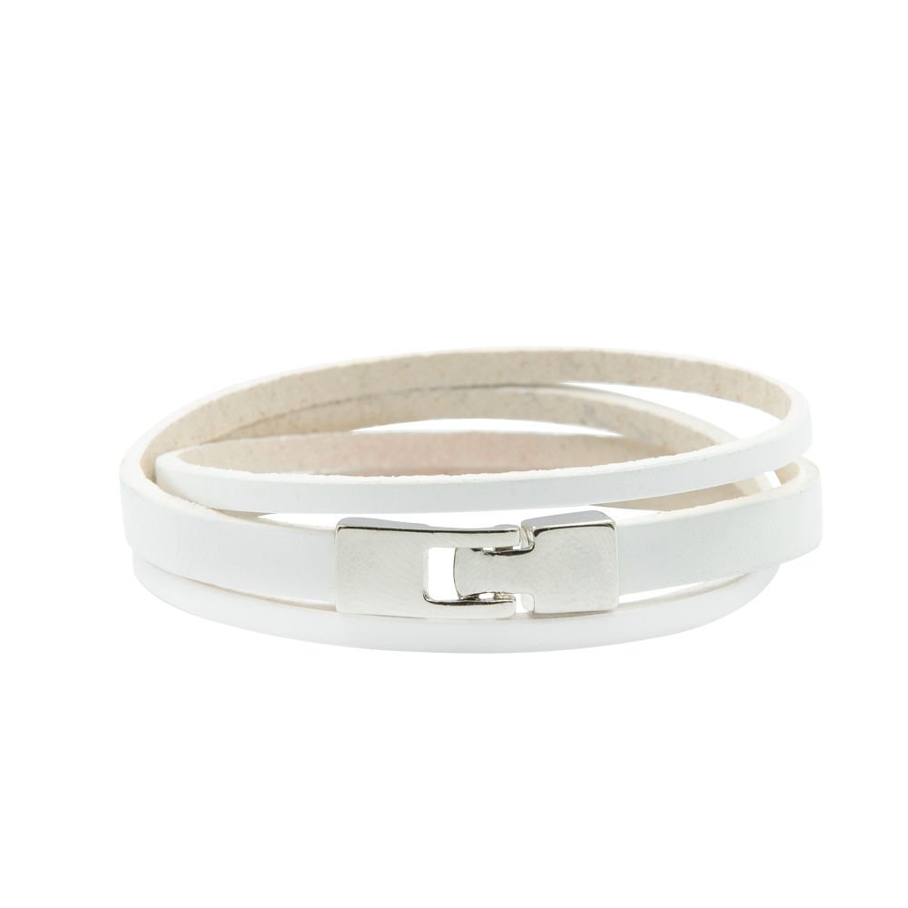 4. White double wrap slit bracelet with silver-tone T-bar hook clasp by RR, studio setting