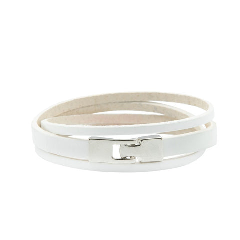 4. White double wrap slit bracelet with silver-tone T-bar hook clasp by RR, studio setting