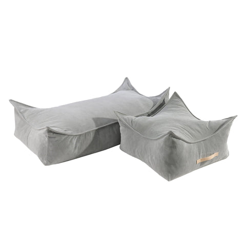 2. Two grey corduroy poufs for children by MeowBaby, one large and one small, displayed together