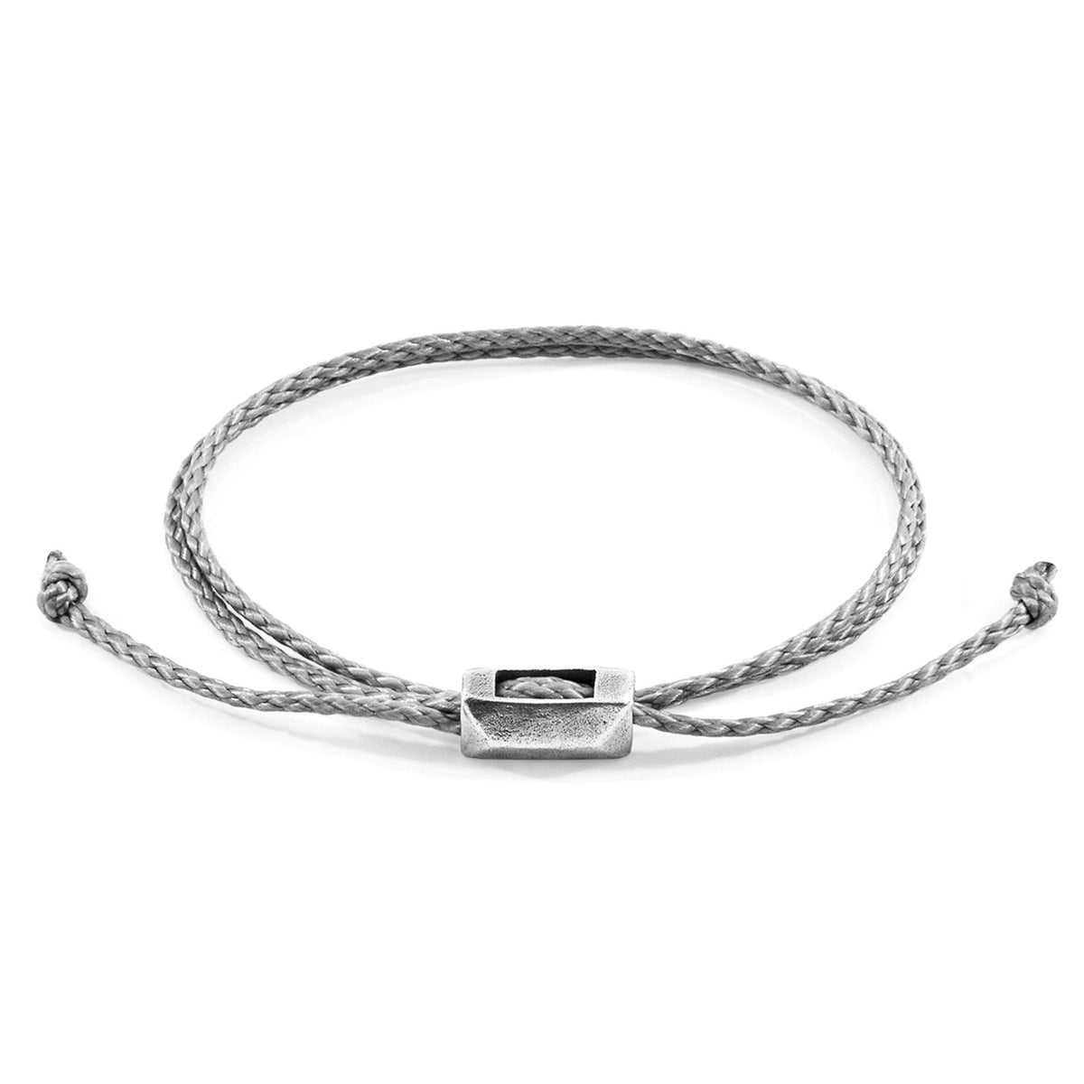1. Edward Silver and Rope SKINNY Bracelet in classic grey with .925 sterling silver clasp by ANCHOR & CREW, studio shot