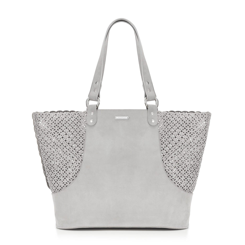 2. Light grey Nubuck Elva dog carrier bag by Labbvenn with perforated design, shown in studio setting