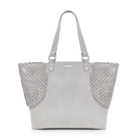 2. Light grey Nubuck Elva dog carrier bag by Labbvenn with perforated design, shown in studio setting