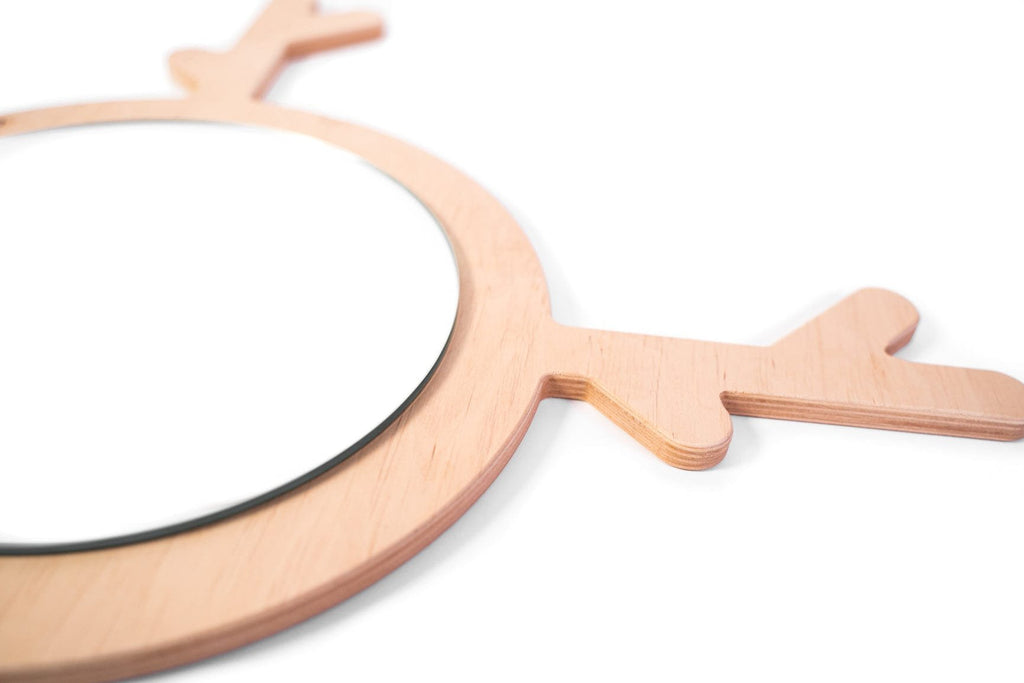 7. Close-up of deer-shaped children's wall mirror with acrylic mirror and plywood frame
