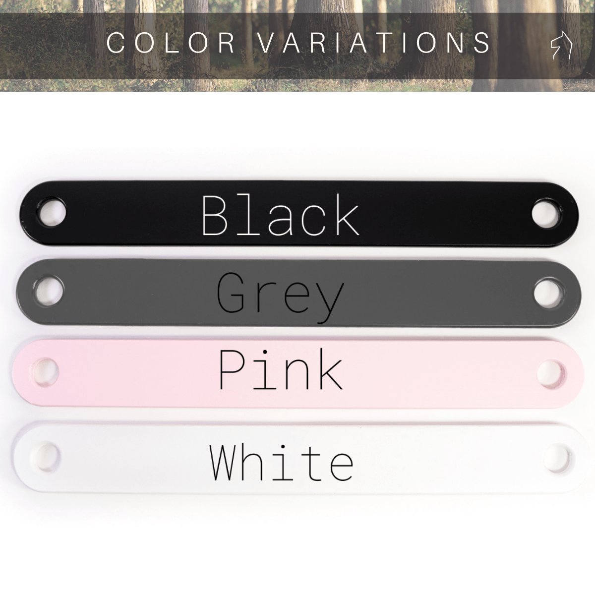 2. Color variations of Ewart Woods balance beams in black, grey, pink, and white