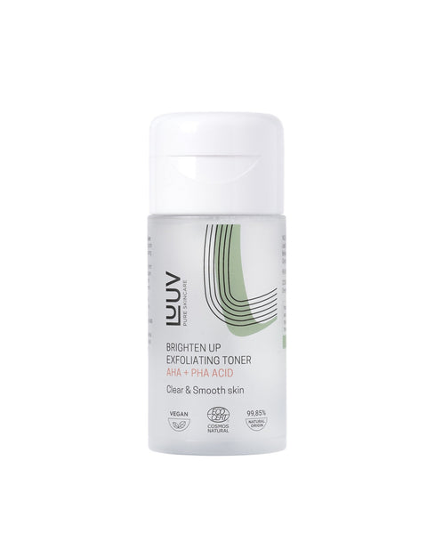 2. LUUV Exfoliating Face Toner with AHA and PHA Acid, 120 ml, shown in a studio with a white background highlighting the product label