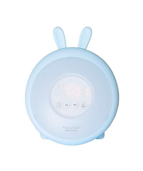 4. Blue Rabbit & Friends alarm lamp with ears, digital display, and brand logo on white background