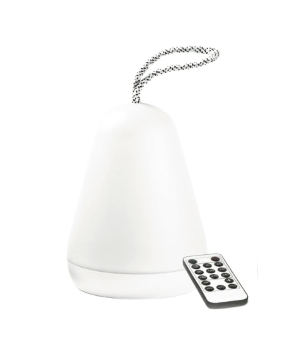 2. White lantern lamp with remote control on a clean background, featuring a string handle and multifunctional buttons