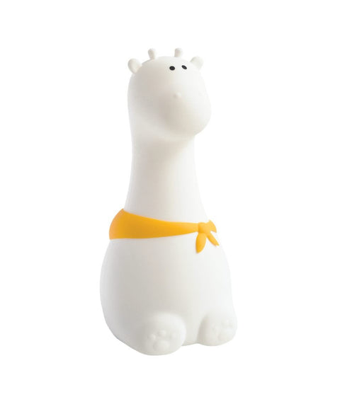 2. White silicone giraffe lamp with yellow scarf on clean background
