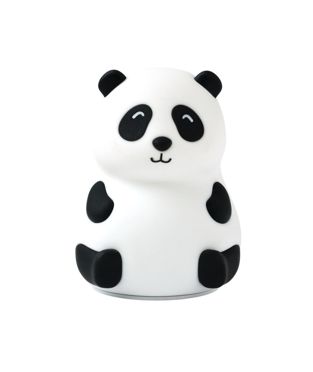 2. Studio shot of Rabbit & Friends panda silicone lamp with black and white design on white background