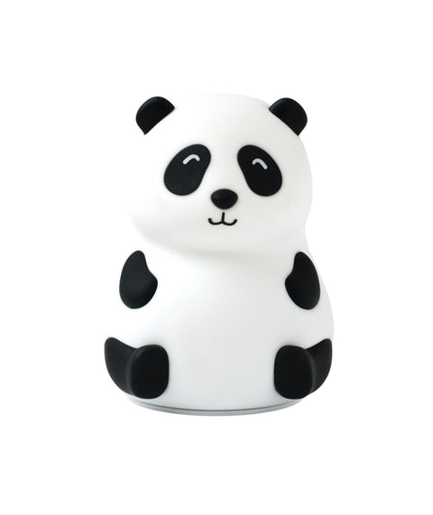 2. Studio shot of Rabbit & Friends panda silicone lamp with black and white design on white background