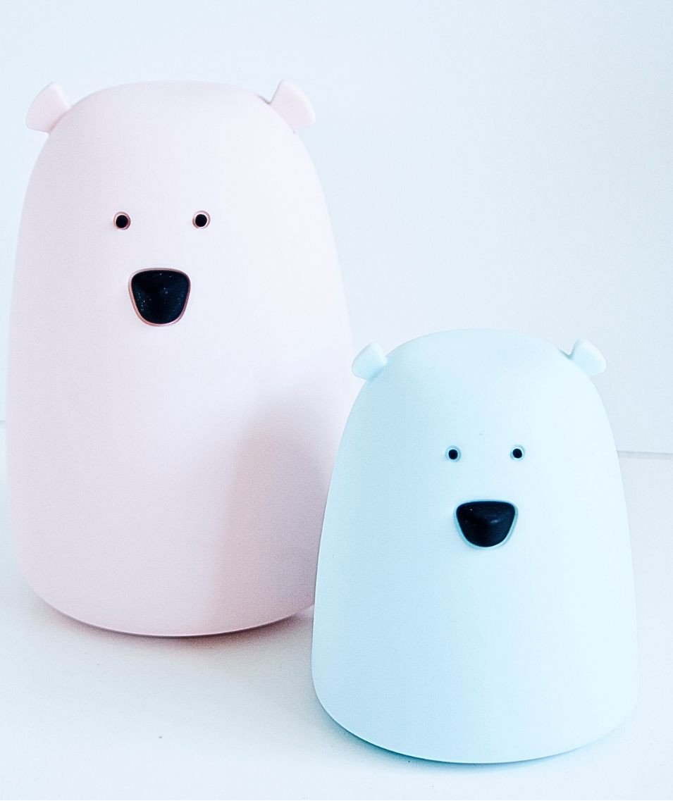 1. Two Little Bear silicone lamps in pink and blue on a white background