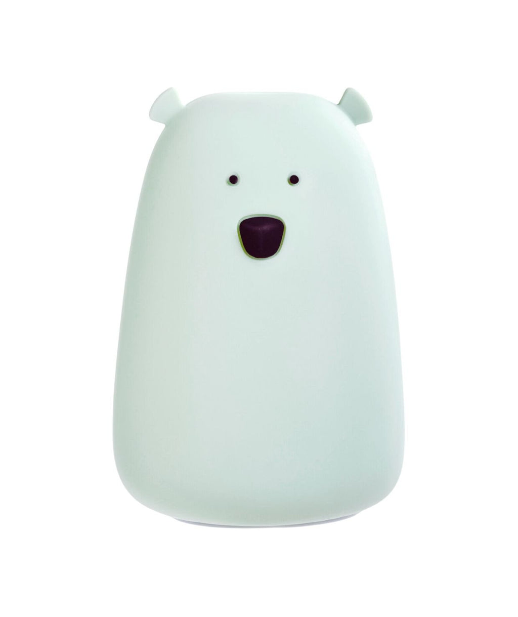 2. Sage green Big Bear silicone lamp by Rabbit & Friends with black eyes and nose on a white background
