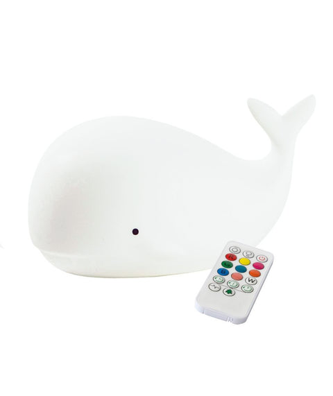 3. White whale silicone lamp with colorful remote control on white background