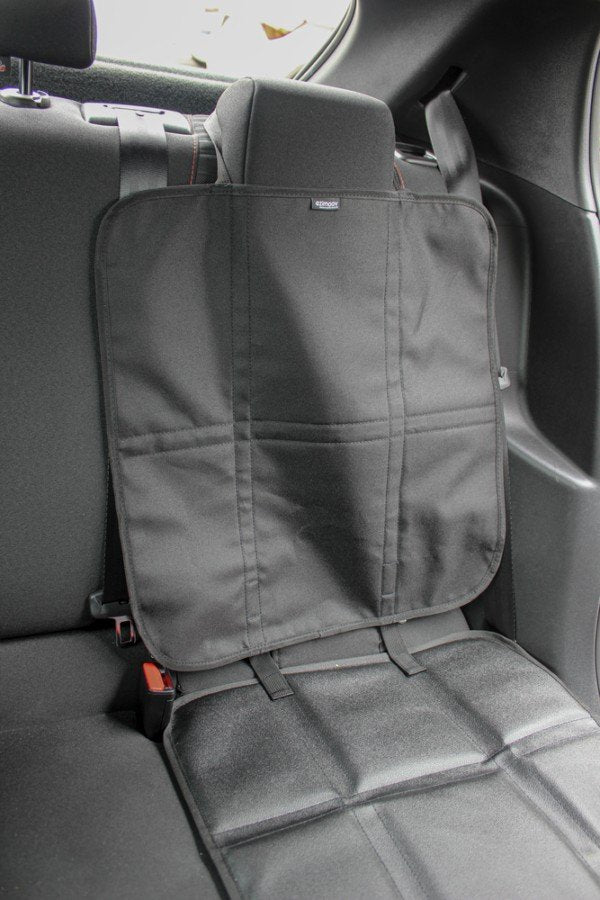 2. Ezi Mat 3 in 1 seat protector on rear car seat, showing full coverage and fit