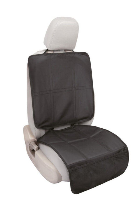 1. Black Ezi Mat 3 in 1 seat protector on a car seat, showing full coverage of seat back and cushion