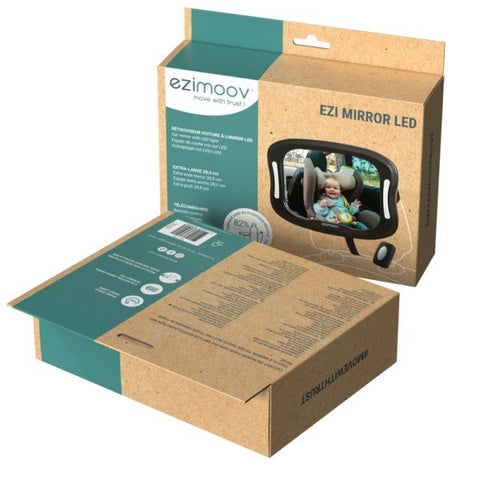 3. Open Ezimoov EZI MIRROR LED packaging displaying product details and eco-friendly materials