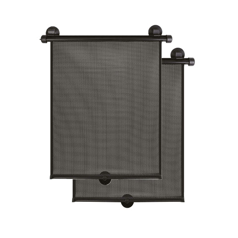 2. Pair of black mesh retractable car window sunshades with suction cups on white background