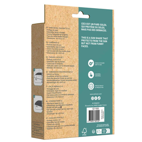 4. Packaging of Ezimoov EZI SUN SOCKS with product details and instructions in multiple languages