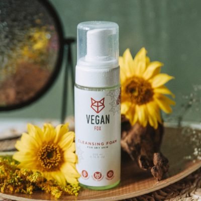 5. Vegan Fox Cleansing Foam for Dry Skin, 200 ml, with sunflowers and a mirror in a cozy setting