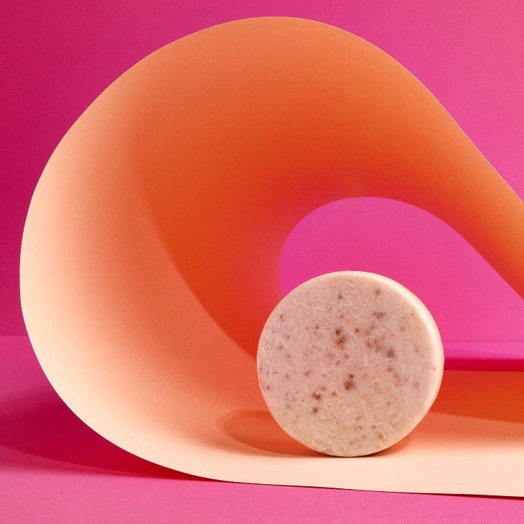 6. Vegan Fox Face Cleanser Bar with Pink Clay on pink and orange background