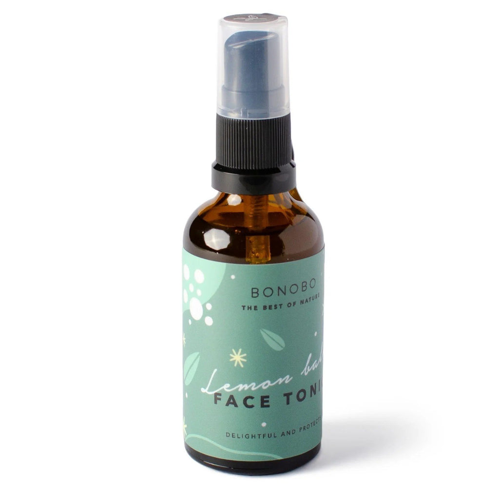 1. BONOBO Lemon Balm Face Tonic in amber spray bottle with green label on white background
