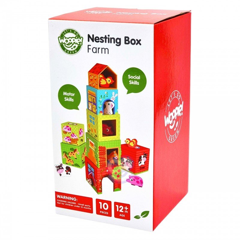 13. Packaging box for Woopie Nesting Box Farm with colorful cube illustrations