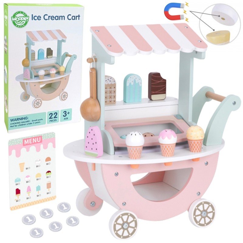 2. Woopie Let's Go Green ice cream cart with pastel colors, magnetic scoops, and accessories
