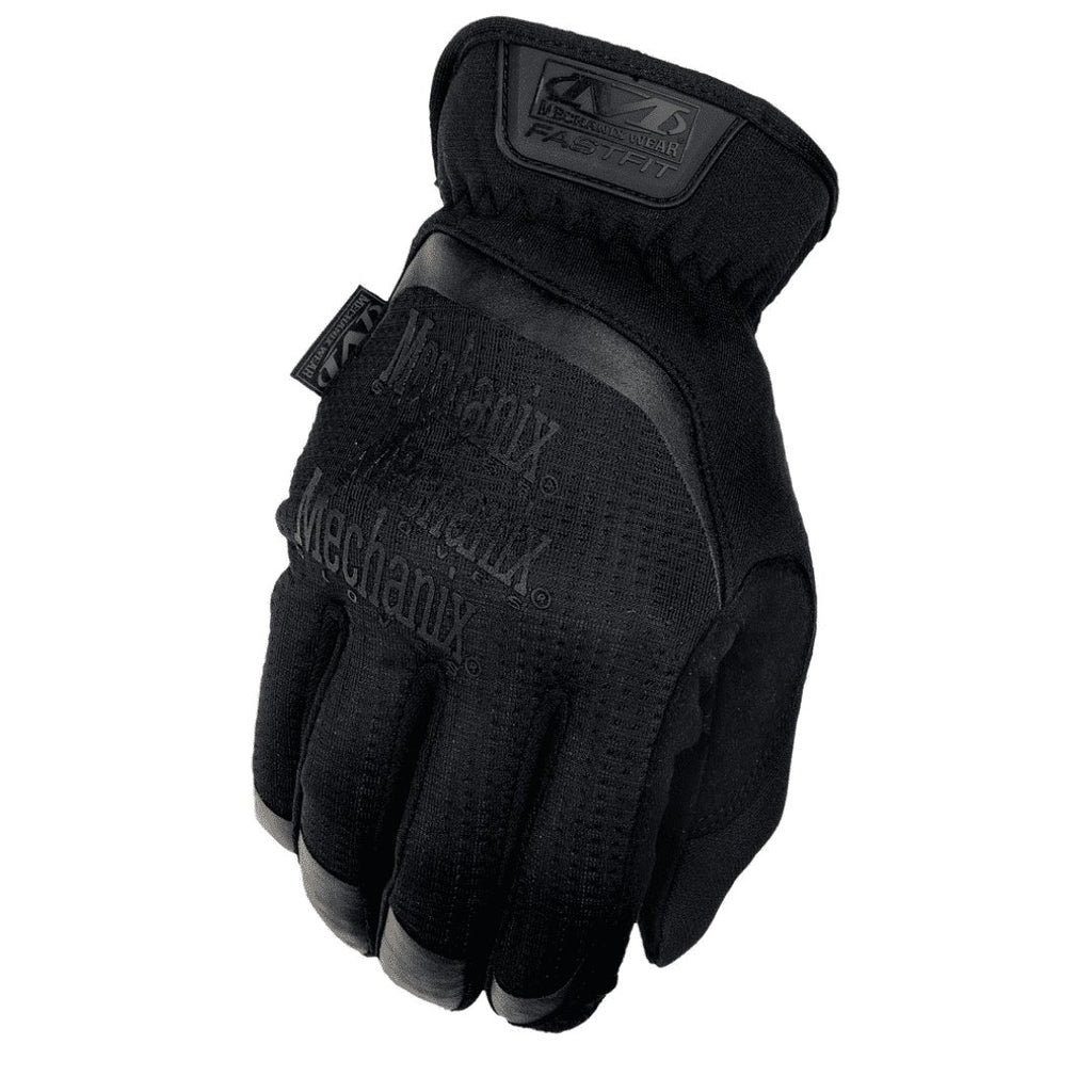 2. Black Mechanix FastFit glove with logo on backhand, featuring breathable TrekDry material and elastic cuff