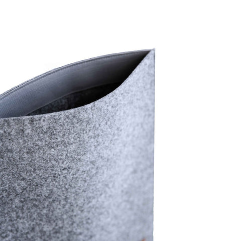 4. Close-up of Nordhale Bodem grey laptop sleeve showing interior and felt material