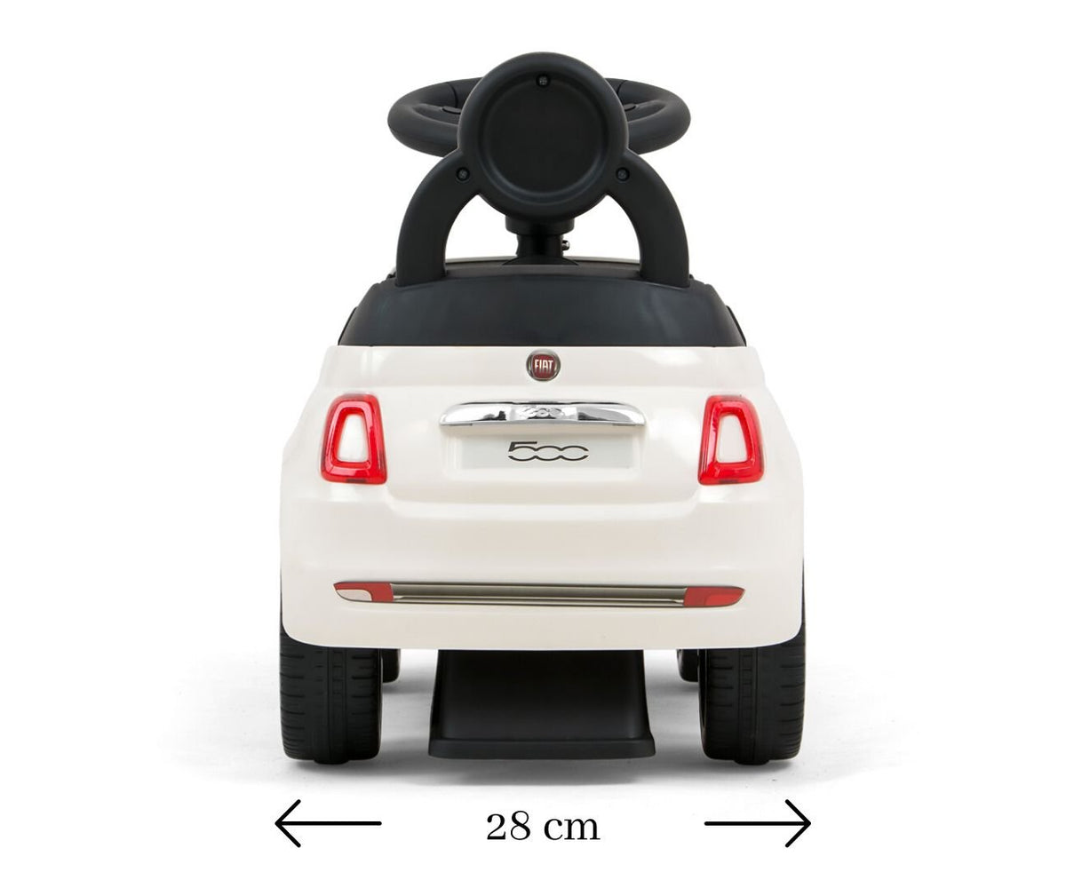 5. Size chart for Milly Mally ride-on Fiat 500 showing 28 cm width from rear view
