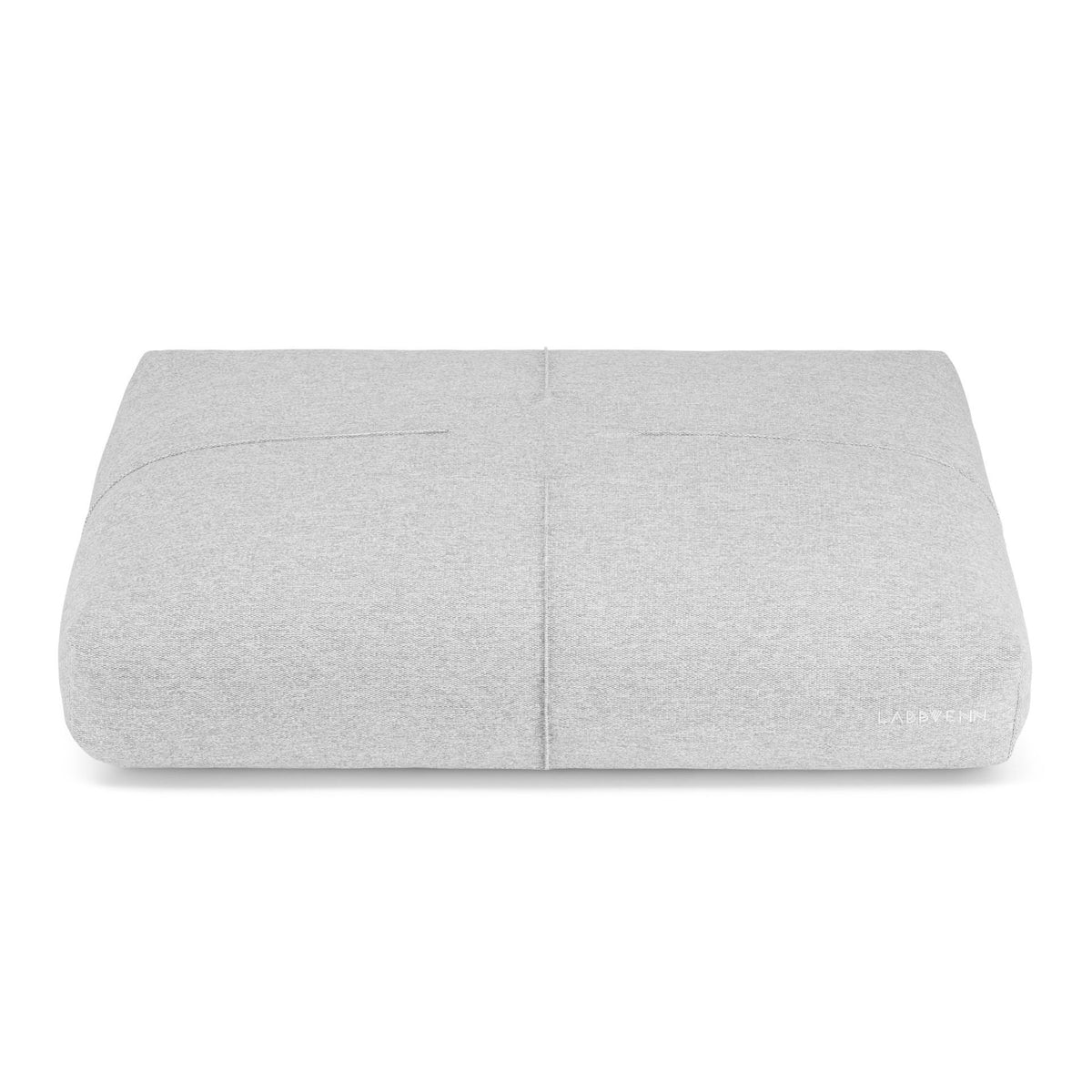 2. Grey Finno dog cushion by Labbvenn with decorative stitching, shown on a white background, highlighting its elegant design and brand logo on the side.