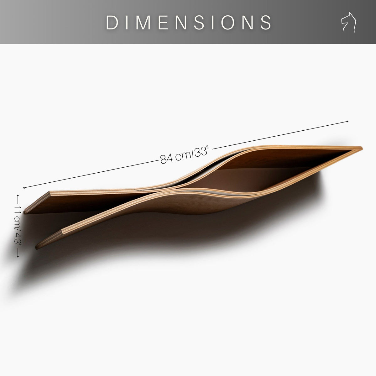 5. Size chart for floating wall shelf showing dimensions 84 x 11 x 16 cm
