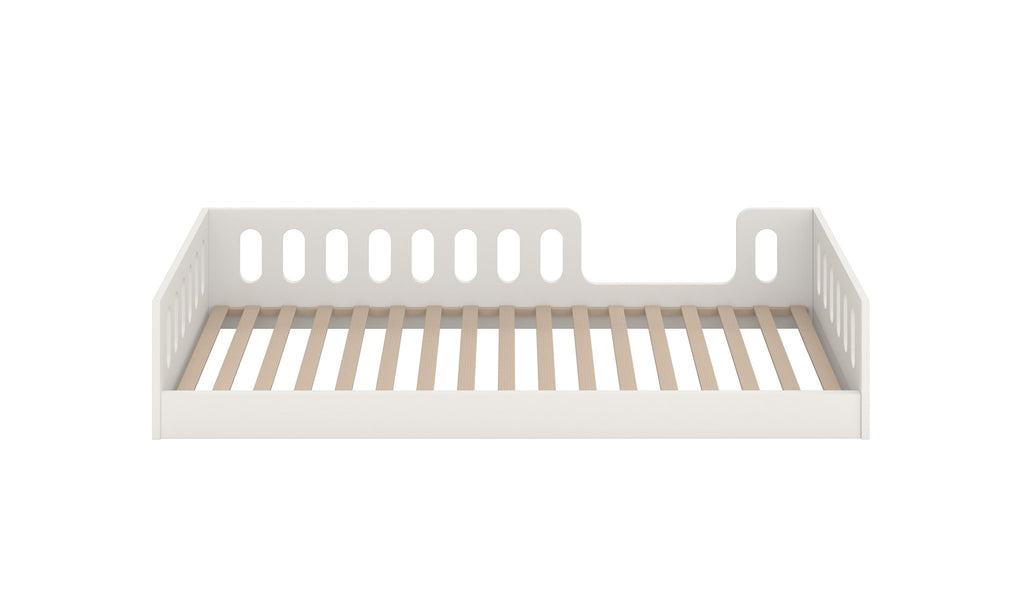 2. White kids' floor bed with slatted base, shown from front view