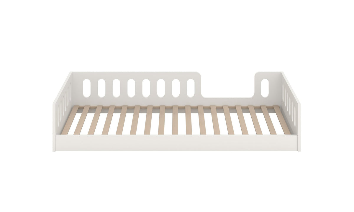 2. White kids' floor bed with slatted base, shown from front view