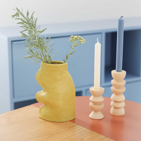 2. Fluxo Ceramic Vase Large in Pistachio by 5mm Paper, displayed with candles on a modern table setting